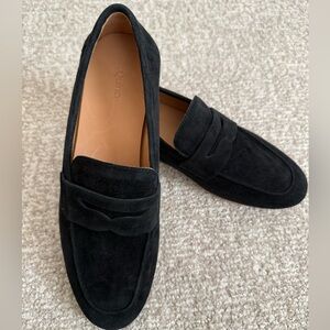Quince Italian Suede Leather Penny Loafer Black  Flat Classic Luxury Shoe NWOT